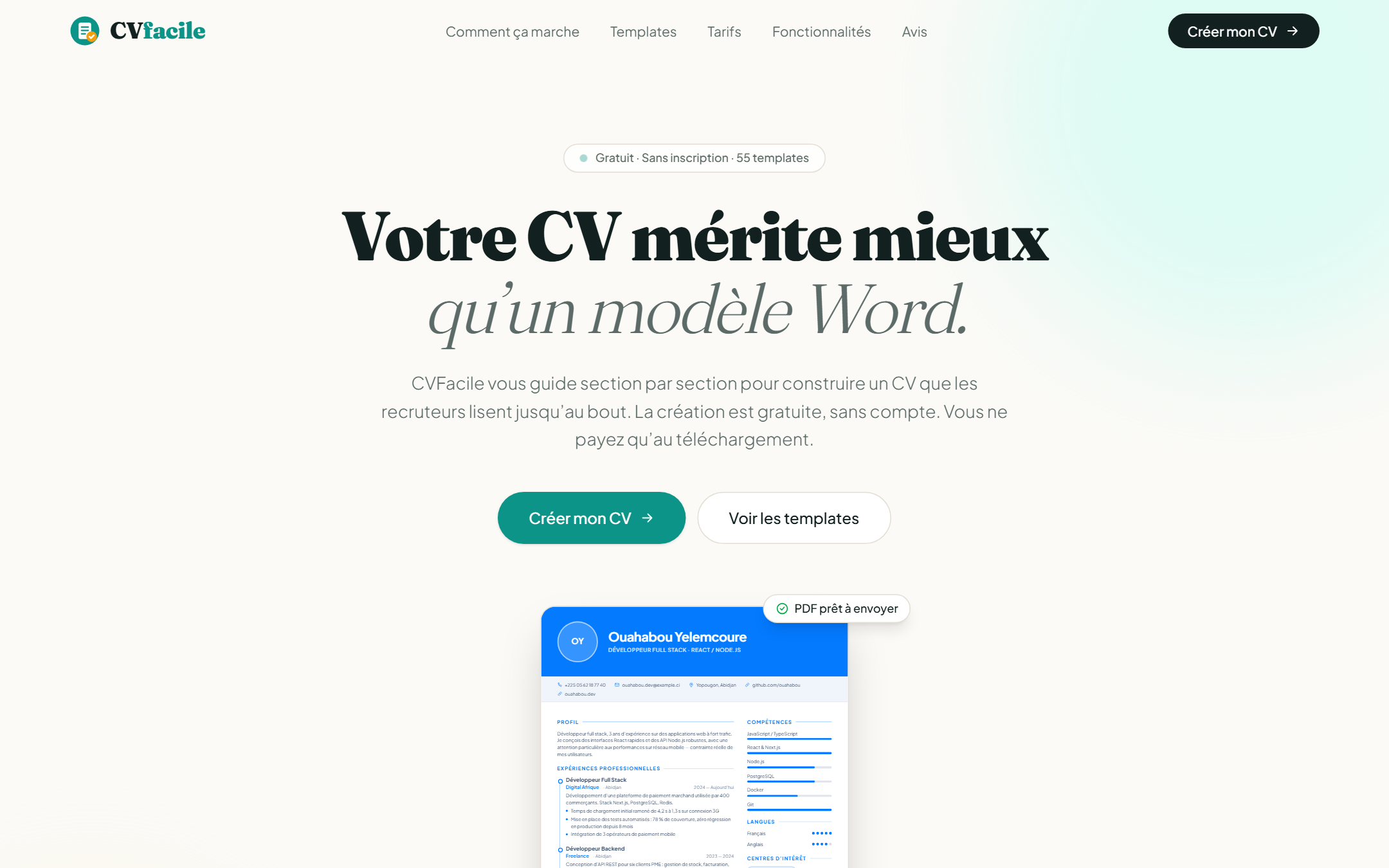 Aperçu du projet CVFacile